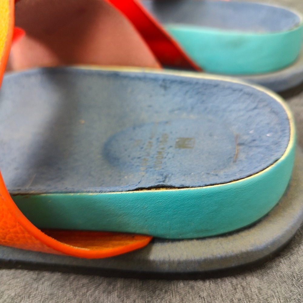 N.Hoolywood Mens Sandals 9.5 Orange Colorblock Buckle Slides Streetwear Japan - Picture 8 of 11